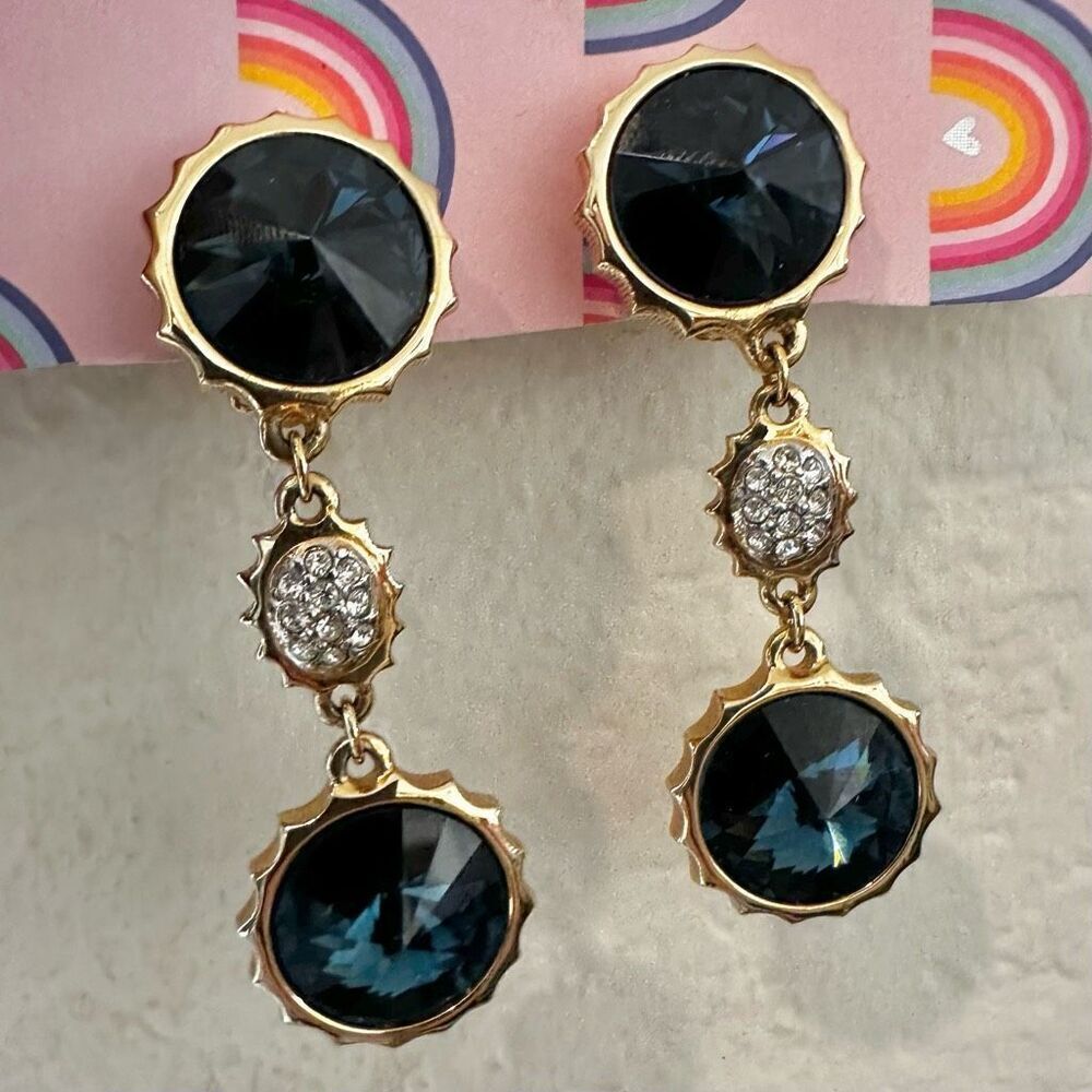Vintage Swarovski Deep Blue Rivoli Crystal Clip-On Earrings